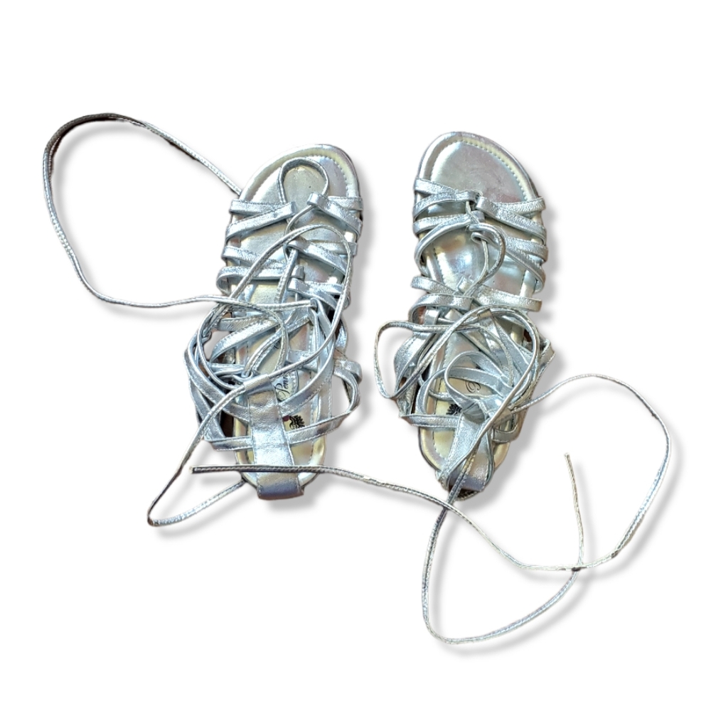Grecian-style Silver Lace-up Sandals